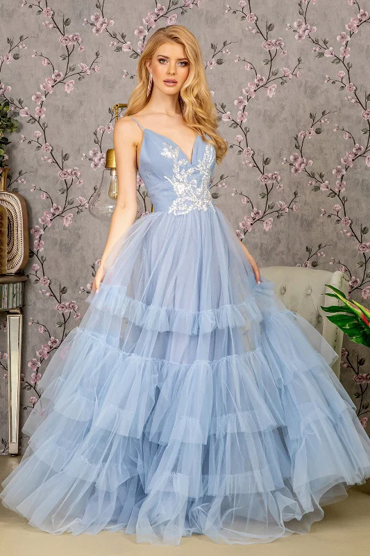 Sequin Bead Sweetheart Ruffled Skirt Mesh A-line Long Prom Dress GLGL3452 Sequin Cocktail Gown