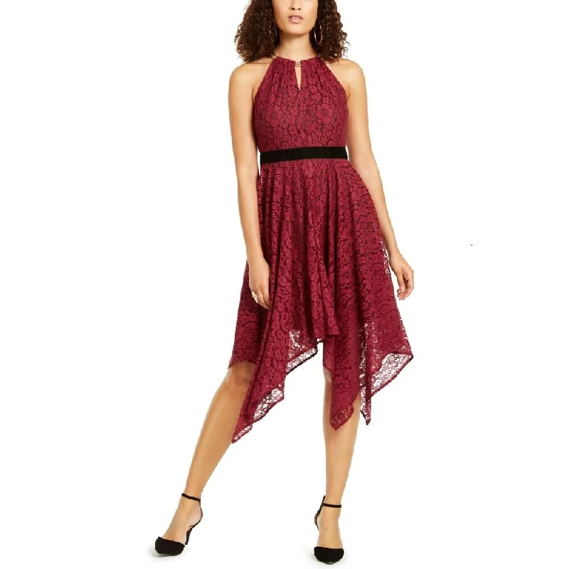 Thalia Sodi Women's Chain Neck Lace Dress Wine Size X-Small Lace Mini Dress