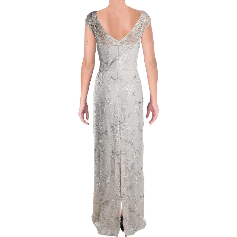 Ralph Lauren Women's Kirlene Embroidered Lace Evening Dress Beige Size 10 Lace Fit-and-Flare