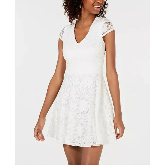 B Darlin Junior's Lace Tie Back Fit & Flare Dress White Size 3/4 Long Sleeve Lace Dress