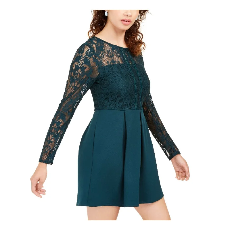 Speechless Women's Mini Lace Fit & Flare Dress Green Size X-Small Layered Lace Dress