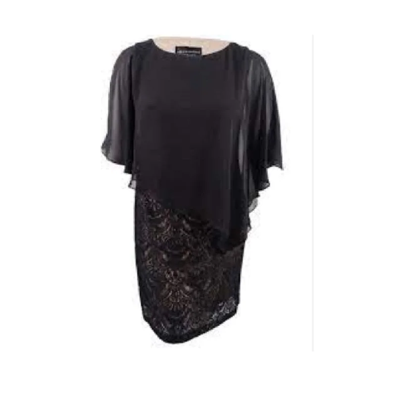 Connected Women's Lace & Chiffon Popover Dress Black Size 12 Lace Dress Layers