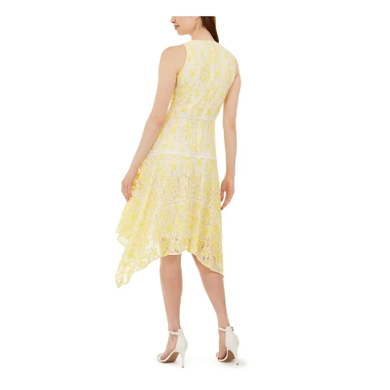 Taylor Women's Two Tone Lace Handkerchief Hem Dress Yellow Size 4 Lace Dress Sparkly