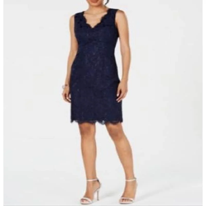 Vince Camuto Women's Lace Sheath Dress Blue Size 10 Sexy Lace Gown