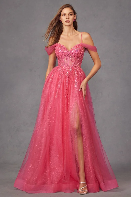 Sequin Corset Off The Shoulder Sleeves Sparkle Tulle Skirt Long Prom Dress JTJT2466A Sequin Dress Style