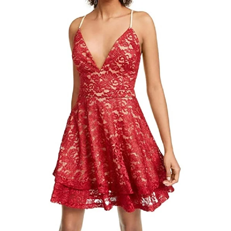 Emerald Sundae Juniors' Glitter Lace Racerback Dress Red Size Medium Lace Dress Casual