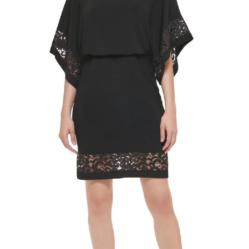 Jessica Howard Women's Lace Inset Blouson Dress Black Size 12 Modern Lace Dress