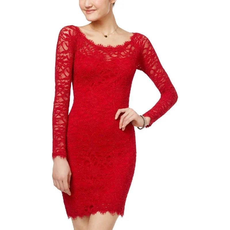 Jump Junior's Lace Body Con Dress Red Size Medium Ruffled Lace Dress