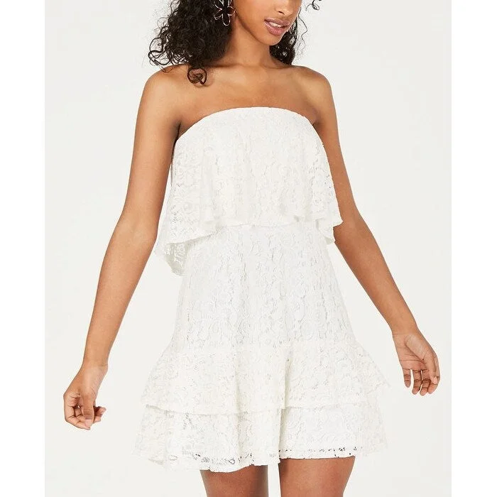 City Studio Women's Lace Ruffled Mini Dress White Size 11 Lace Detail Gown