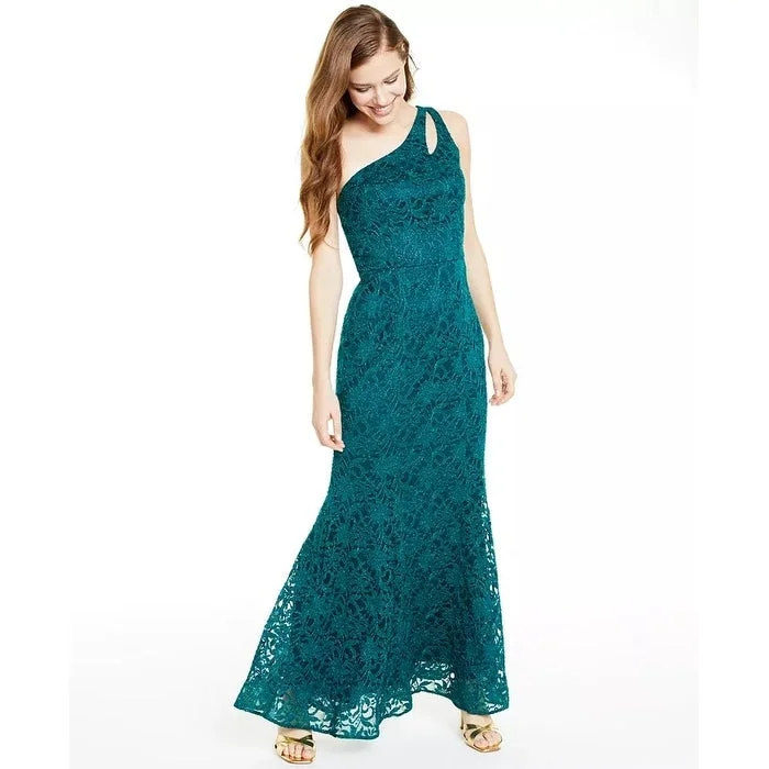 BCX Women's Lace Solid Sleeveless Asymmetrical Neckline Full-Length Fit and Flare Evening Dress Green Size 5 Lace Dress Lace