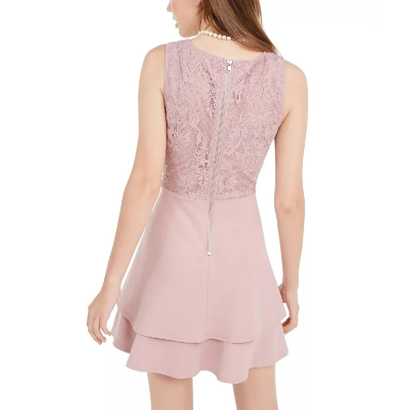 Speechless Juniors' Lace-Top Dress Pink Size Small Lace Dress with Belt