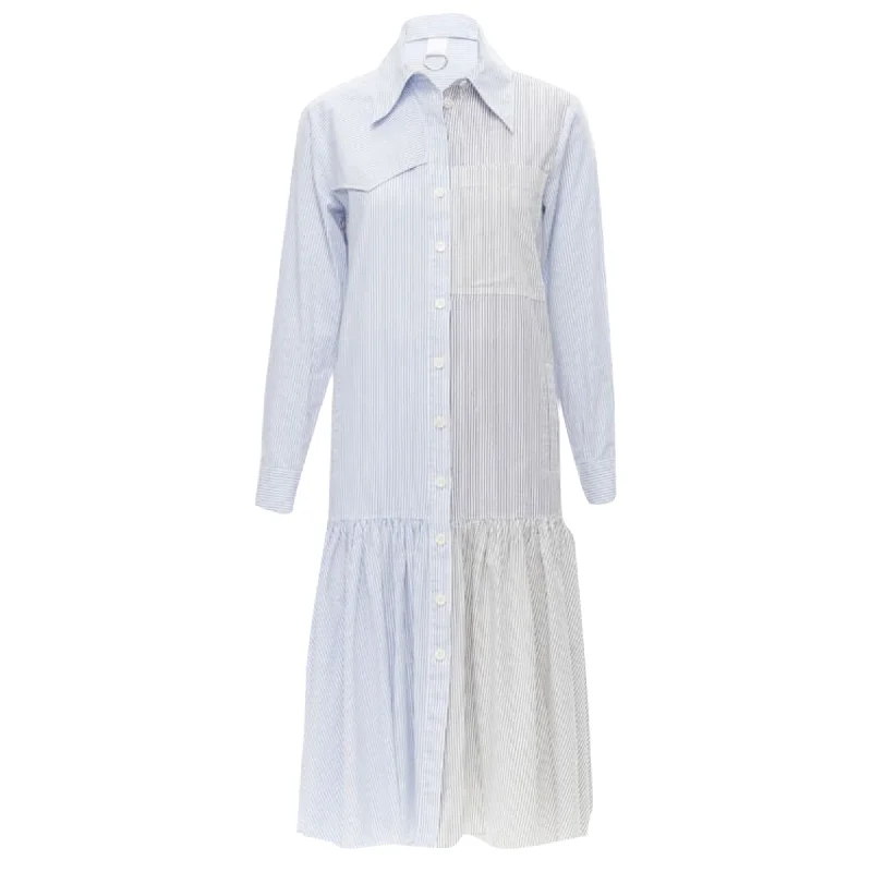 Tibi striped cotton asymmetric pockets flutter skirt shirt dress Stylish Shirt Dress