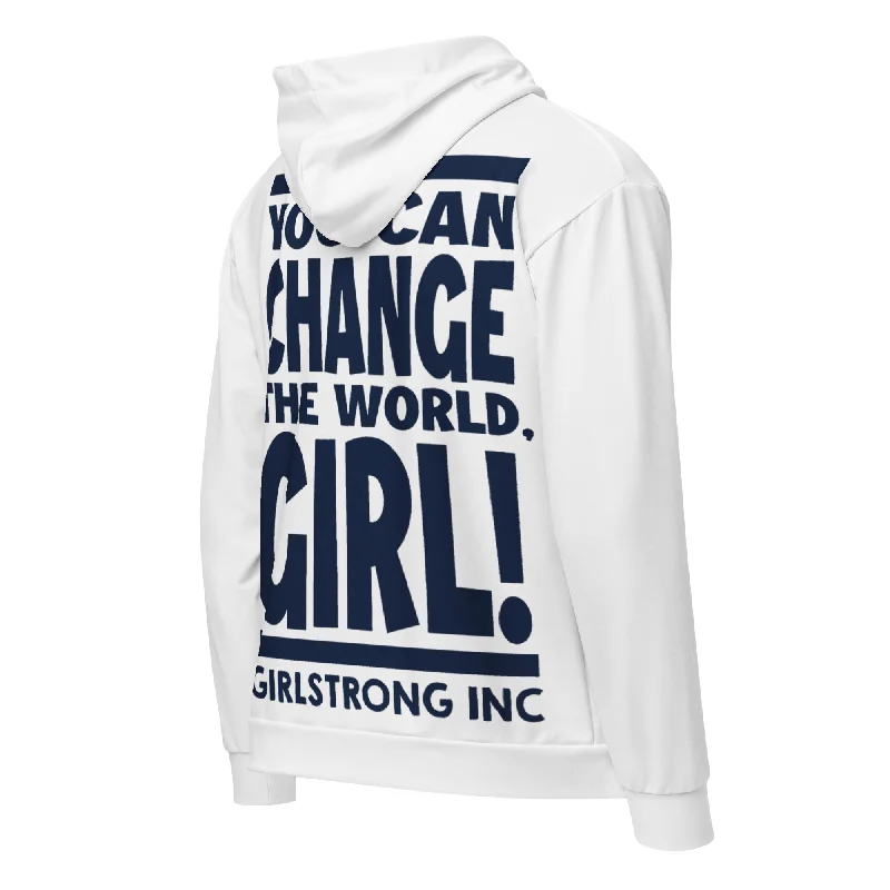 Women's versatile jacketsWomen's versatile jacketsGS GRAPHIX ZIP HOODIE WHITE - YOU CAN CHANGE THE WORLD, GIRL! Women's affordable jackets