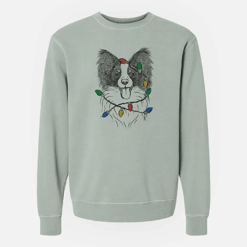 Christmas Lights Patrick the Papillon - Unisex Pigment Dyed Crew Sweatshirt Women’s Oversized Hoodie