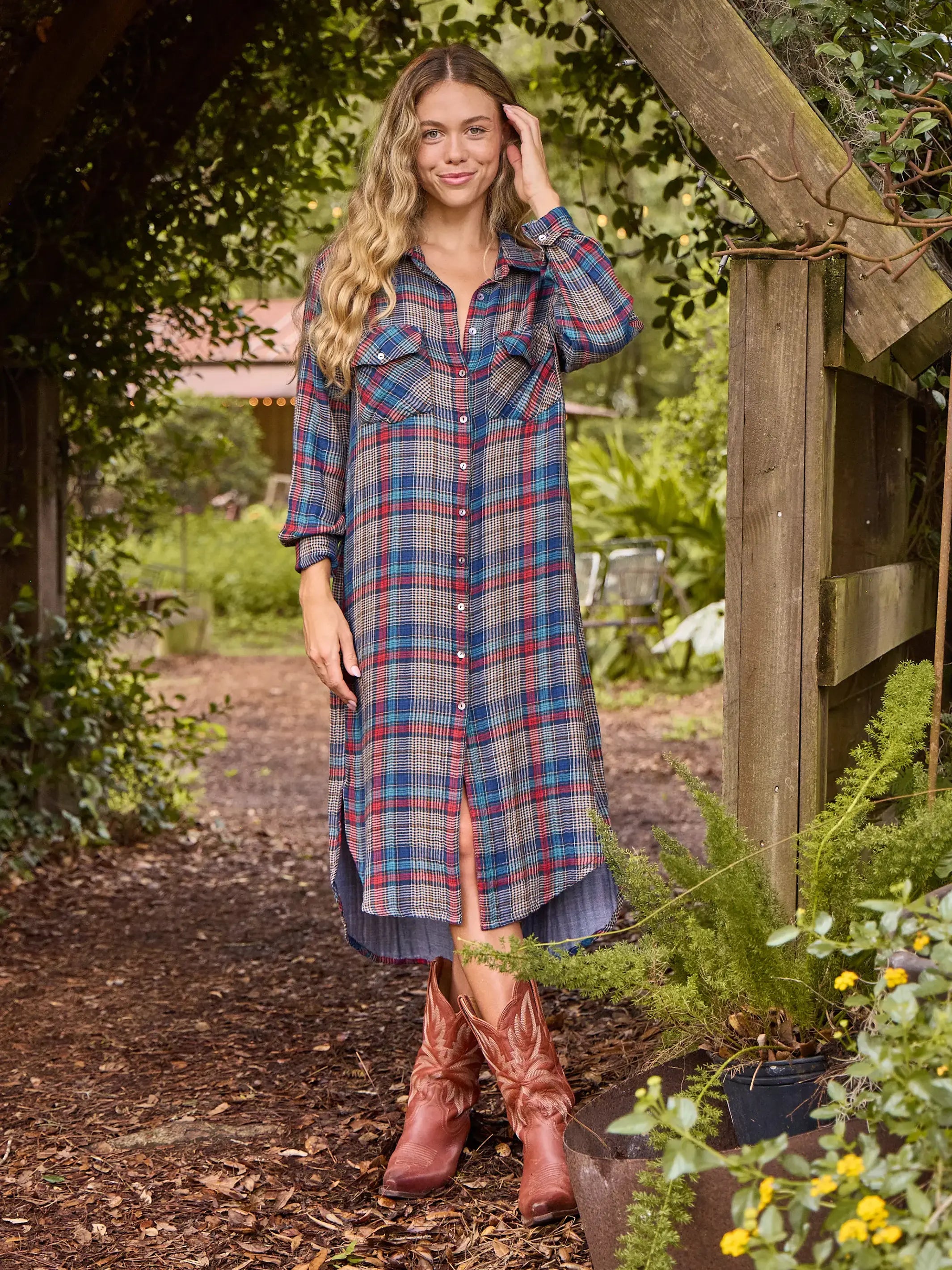 Cooper Shirt Dress - Navy Red Plaid Shirt Dress Wrap