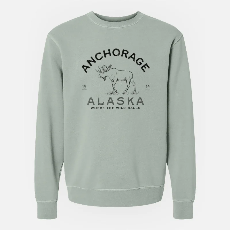 Anchorage Alaska Moose - Unisex Pigment Dyed Crew Sweatshirt Fashionable Sweatshirts for Women