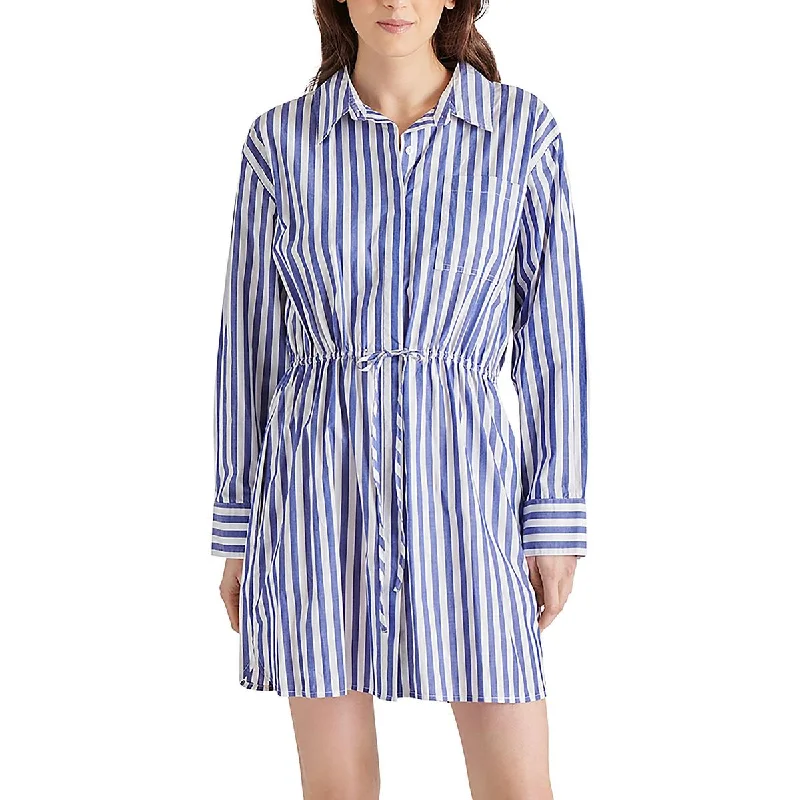 Womens Pinstripe V-Neck Shirtdress Button Front Shirt