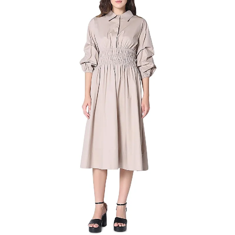 Womens V-Neck A-Line Shirtdress Sexy Shirt Dress