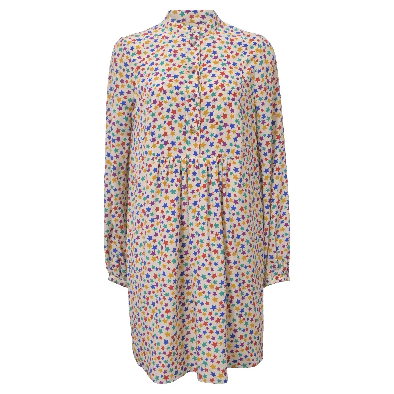 Saint Laurent Star Print Shirt Dress in Multicolor Silk Elegant Shirt Dress