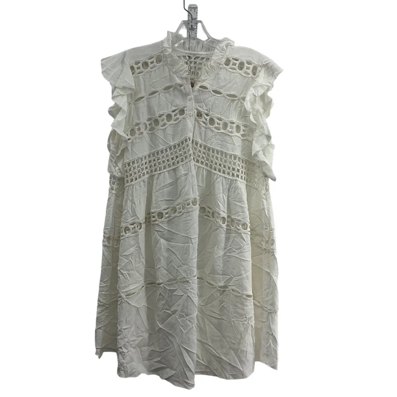 Muche et Muchette White Macrame Knit Women's Henley Shirt Dress, S, Preowned Ruffled Shirt Dress