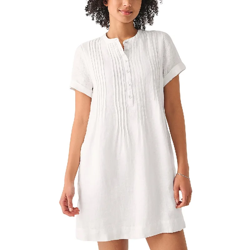 Womens Button Boat Neck Shirtdress Long Shirt Dress