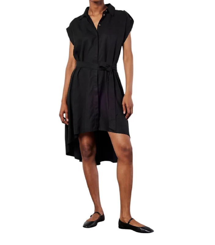 High Low Shirt Dress With Shoulder Plackets In Black Comfortable Shirt Dress