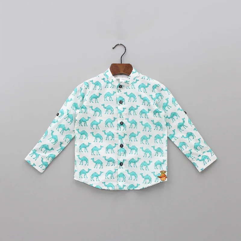 Pre Order: Blue Camel Printed Shirt