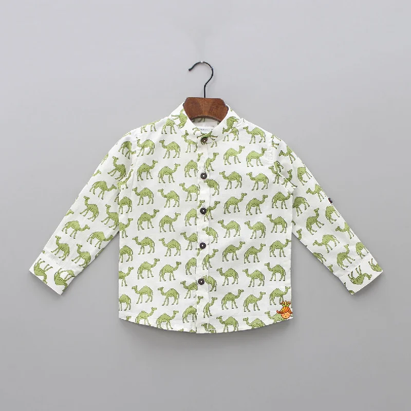 Pre Order: Green Camel Printed Shirt