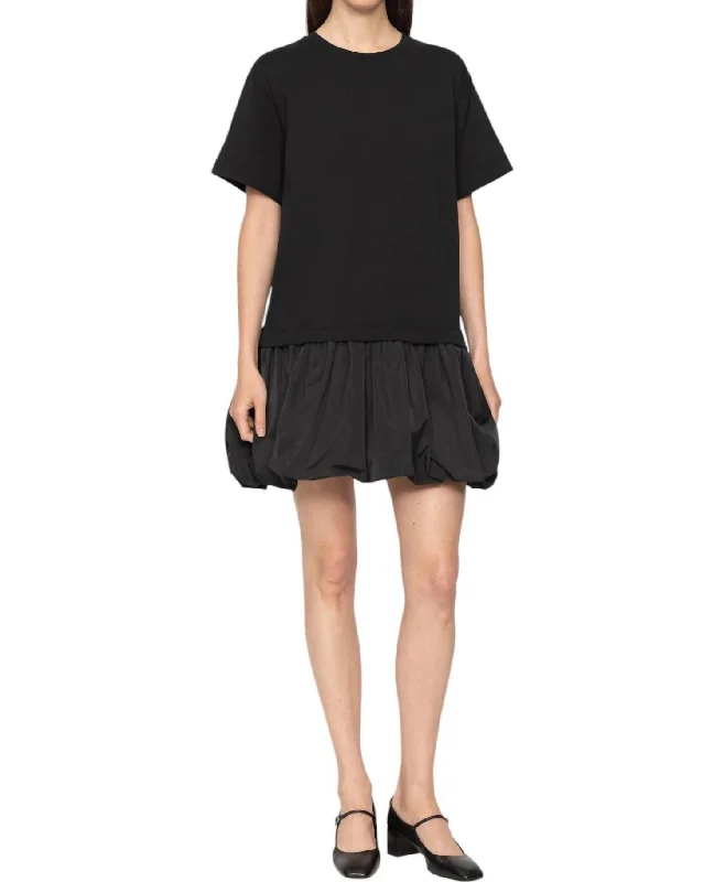 Belen Taffeta T-Shirt Dress In Black Button Detail Shirt