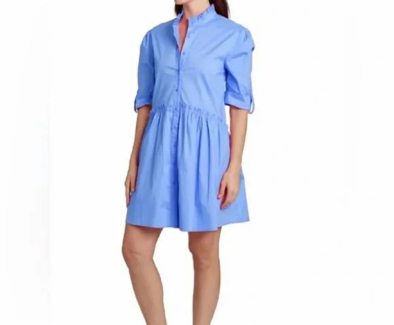 Cammie Ruffle Shirt Dress In French Blue Black Shirt Dress