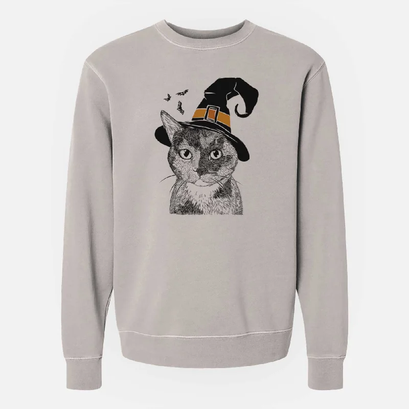 Witch Spooky Kitty the Tortoiseshell Cat - Unisex Pigment Dyed Crew Sweatshirt Classic Zip Hoodie