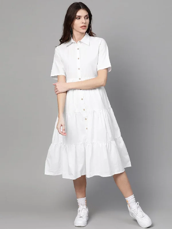 White Tiered Shirt Dress Short Shirt Dress