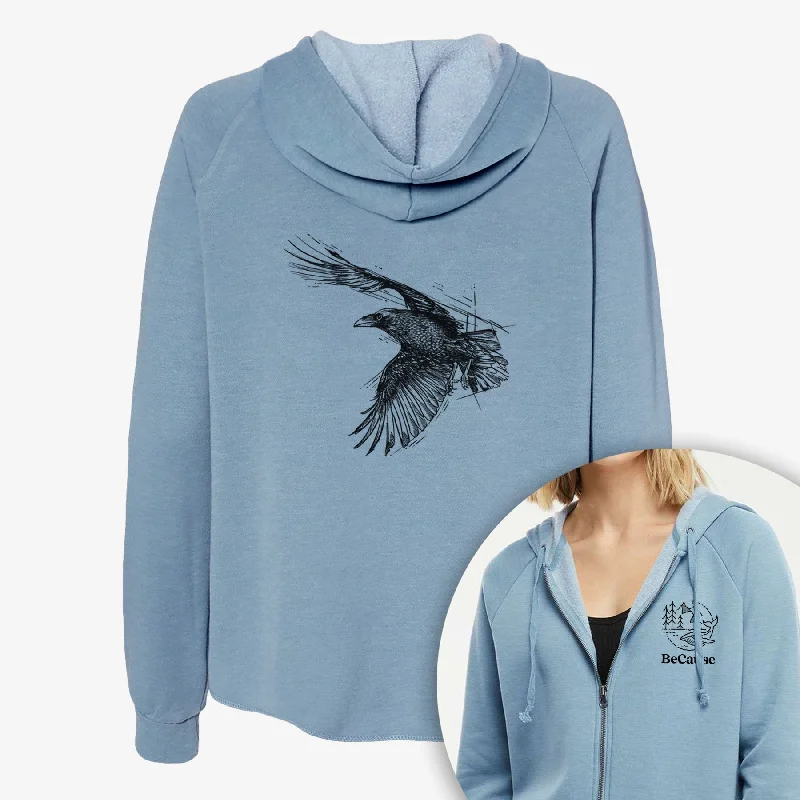 Flying Raven - Corvus corax - Women's Cali Wave Zip-Up Sweatshirt Lightweight Zip Hoodie