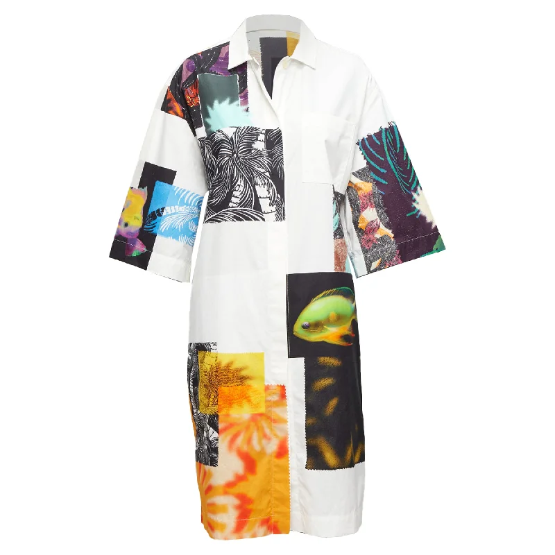 Dries Van Noten Photographic Patch Print Shirt Dress Long Sleeve Shirt Dress