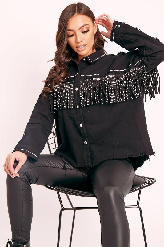 Black Silver Stud Western Style Shirt - Idelle