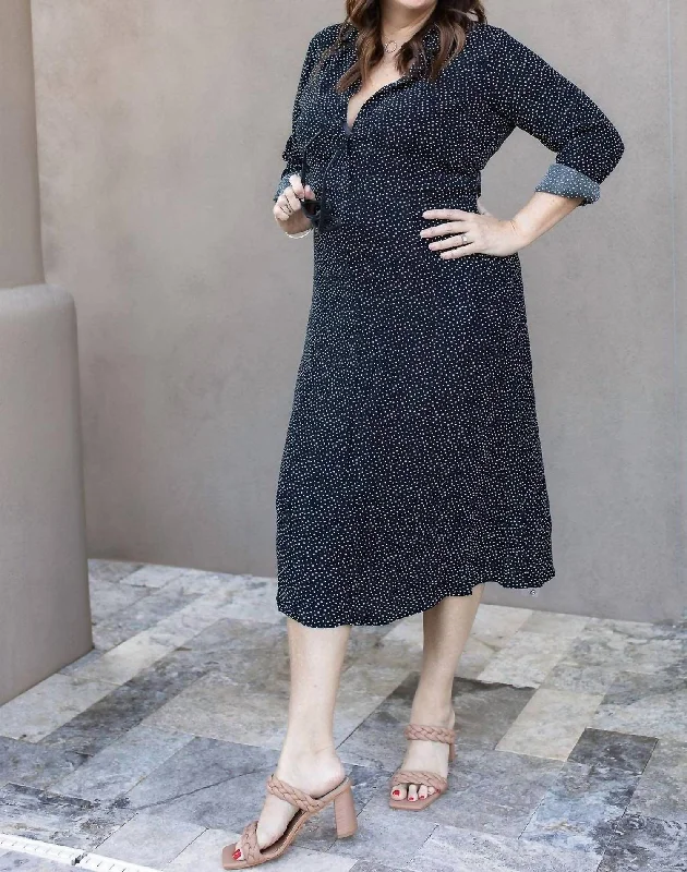 Black Polka Dot Shirtdress Stylish Button Shirt