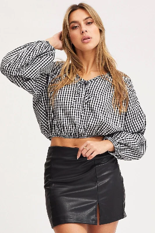 Check Crop Top Long Sleeve