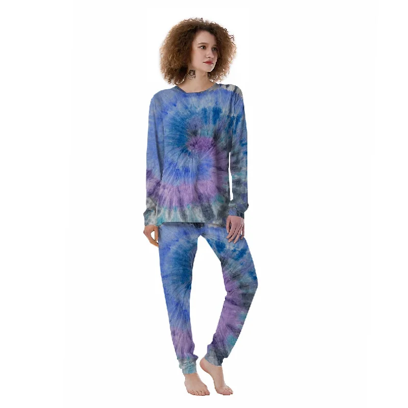 Black And Blue Tie Dye Women's Pajamas Funny graphic pajama sets