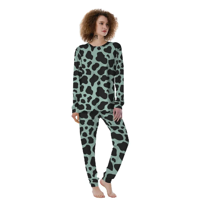 Black And Green Cow Print Women's Pajamas Custom pajama sets with names