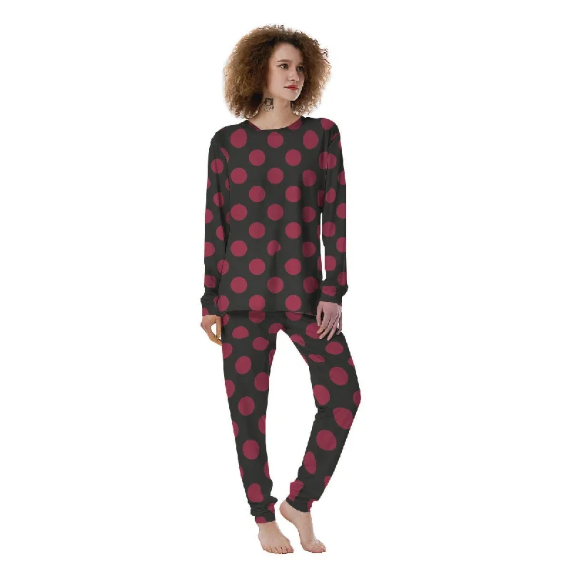 Black And Maroon Polka Dot Women's Pajamas Personalized pajama sets