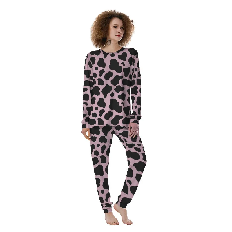 Black And Pink Cow Print Women's Pajamas Matching couple pajama sets