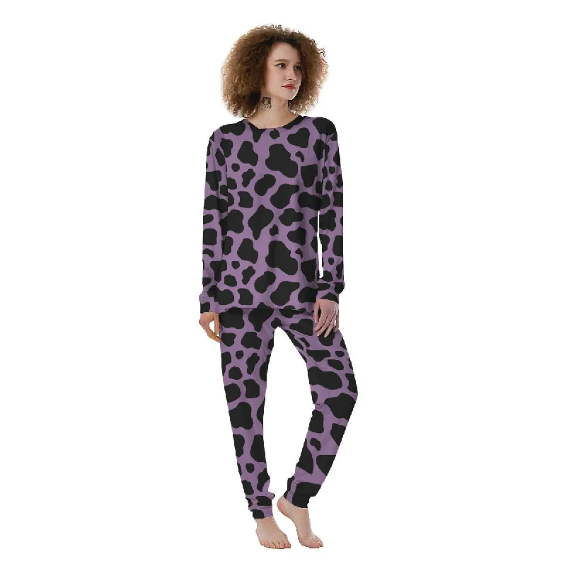 Black And Purple Cow Print Women's Pajamas Best pajama sets for girls' night