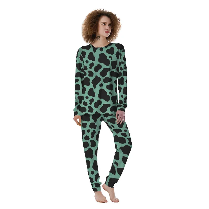 Black And Teal Cow Print Women's Pajamas Best pajama sets for elderly women