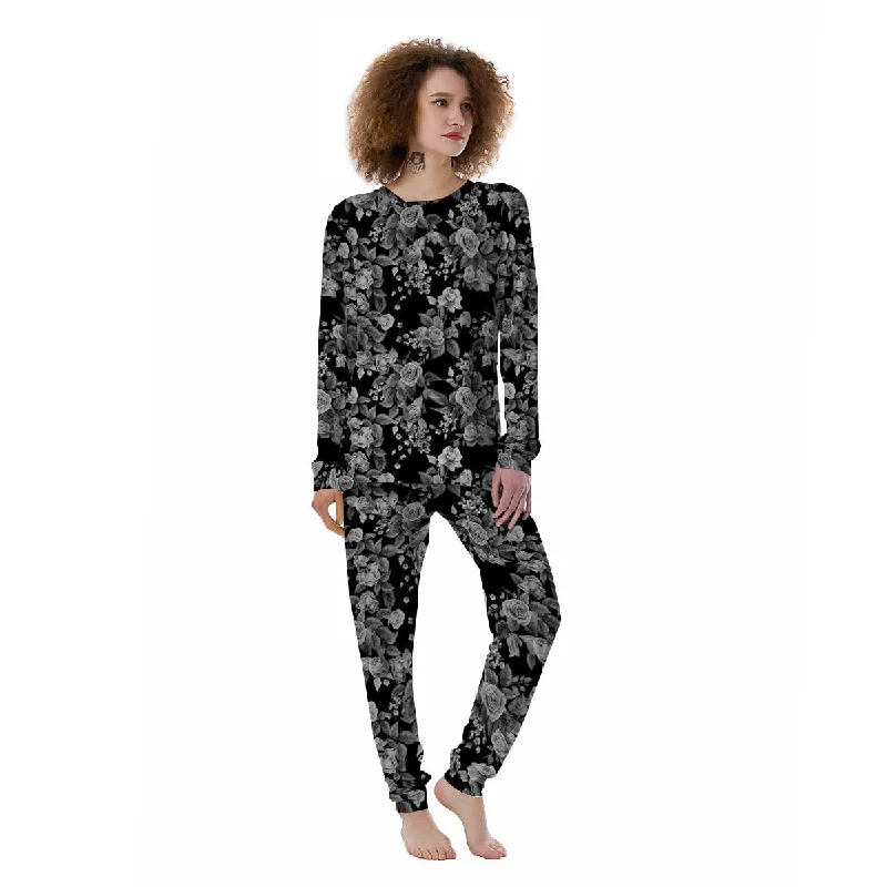 Black And White Rose Flower Women's Pajamas Best pajama sets for hot sleepers