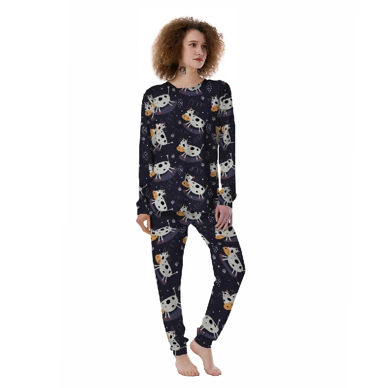 Black Cartoon Cow Print Women's Pajamas High-end pajama sets