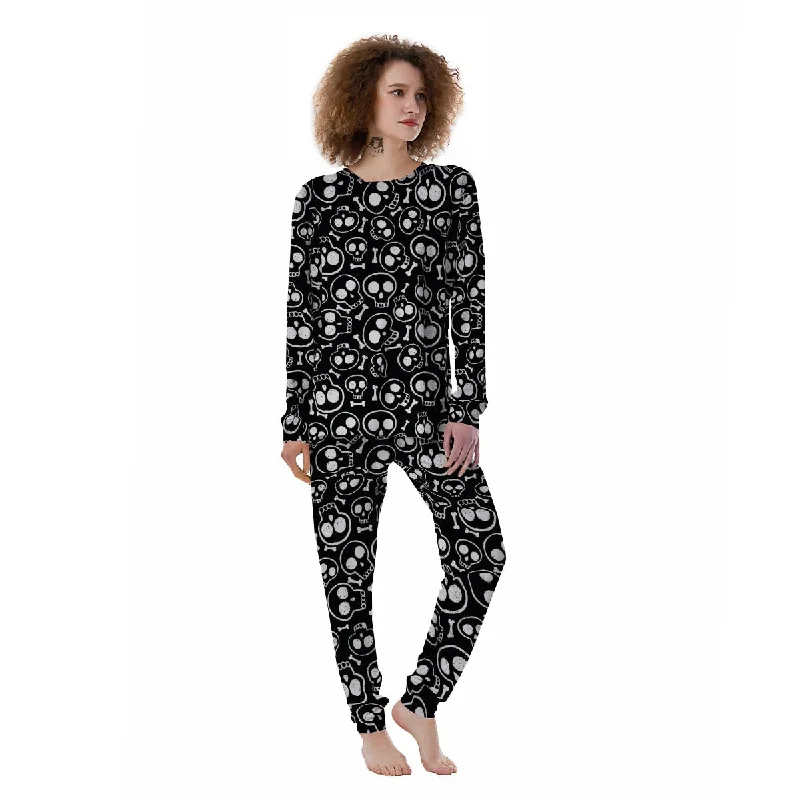 Black Cartoon Skull Women's Pajamas Expensive pajama sets