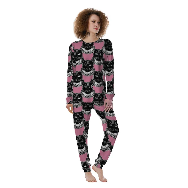 Black Cat Gothic Women's Pajamas Designer pajama sets