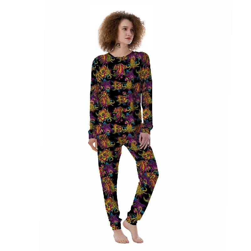 Black Skull Trippy Psychedelic Women's Pajamas Calvin Klein pajama sets