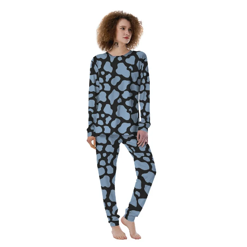 Blue And Black Cow Print Women's Pajamas Nursing pajama sets