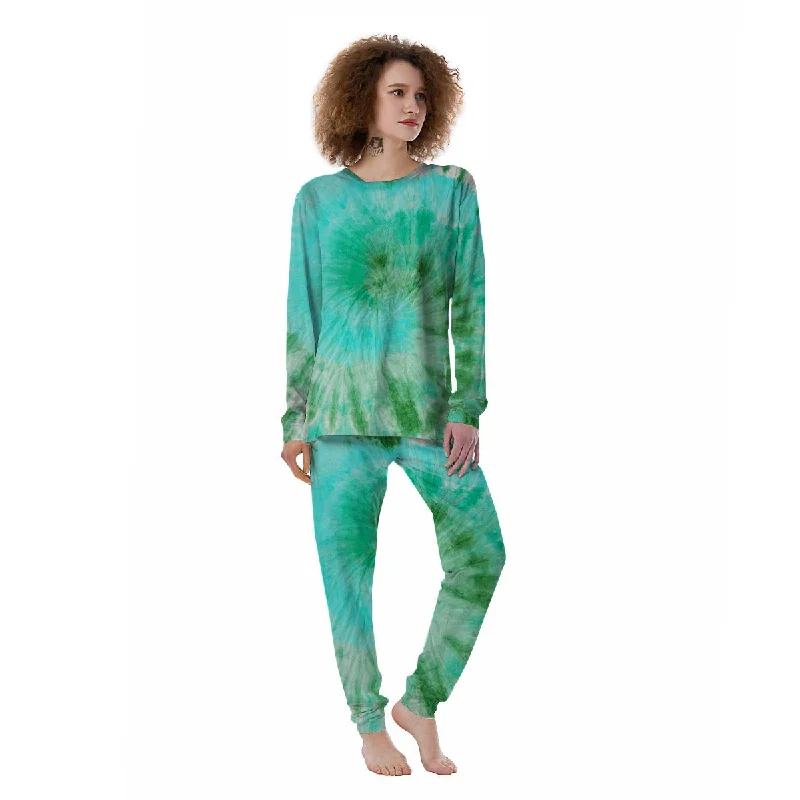 Blue And Green Tie Dye Women's Pajamas Travel pajama sets